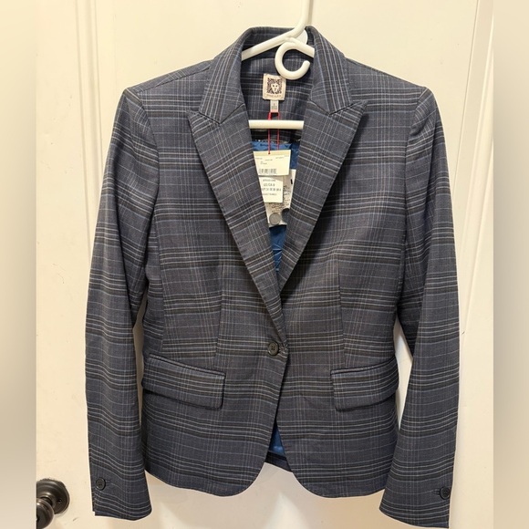 Anne Klein Blue Plaid Blazer Size 4 - Picture 2 of 5